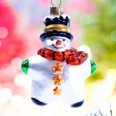 VINTAGE: Snowman Star Glass Ornament - Blown Figural Glass Ornament - Mercury Ornament - Christmas Ornament - SKU 30-403-00028194 