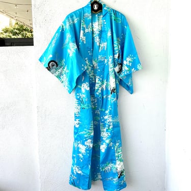 Vintage Japanese Floral Kimono Asian Temple Duster Robe 