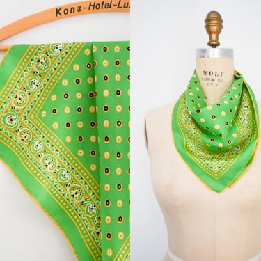 1950s/60s Apple Green and Yellow Printed Scarf 