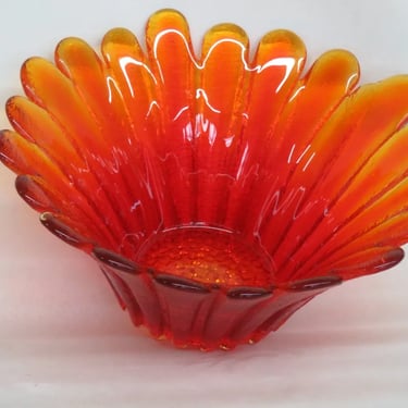 Blenko Tangerine Amberina Daisy Sunflower Large Glass Punch Bowl 3015B