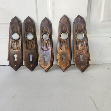 2 Brass Plated Back Plates, Art Deco Brass Escutcheons, Antique Door Plates, Vintage Door Plates, Architecture Salvage 040604 