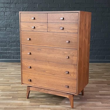 Mid-Century Modern Sculpted Walnut Highboy Dresser by LA Period, c.1960’s 