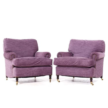 George Smith Contemporary Down Filled Purple Velvet Chairs - Pair 