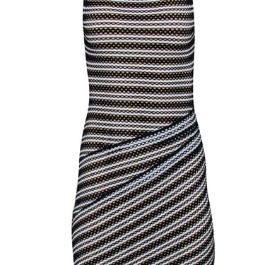 Bailey 44 - Black & White Striped Open Mesh Bodycon Dress w/ Nude Underlay Sz S