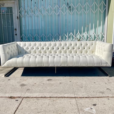 Vintage Leather and Chrome Chesterfield Sofa Styled After Milo Baughman 