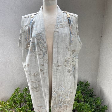 Vintage boho art to wear greys long vest lined pockets Asian theme custom made JoAnn Bickley  L/XL 
