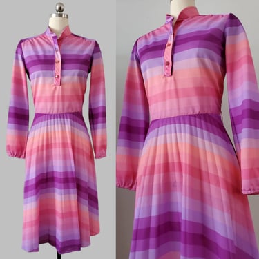 1970s Sunset Rainbow Dress - 70's Dress - 70s Women's Vintage Size Small 