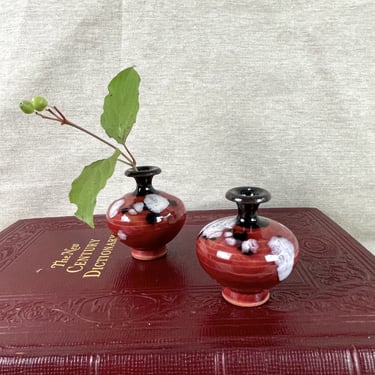 Miniature pottery weed pots - a pair - vintage bud vases 