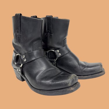 Vintage Frye distressed black leather harness boots size 8.5d Vintage Frye Black Leather Biker Motorcycle Riding Harness  main image 4
