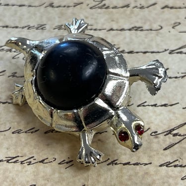 vintage turtle locket brooch 1960s silver jewel eye terrapin pin 