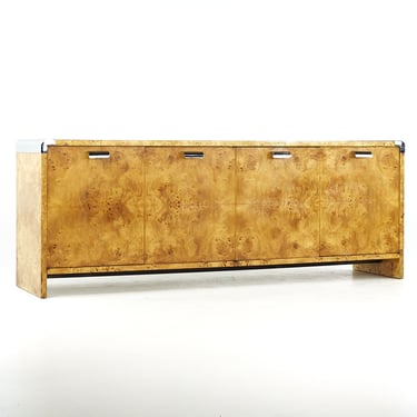 Leon Rosen for Pace Collection Mid Century Stainless Steel and Burlwood Credenza - mcm 