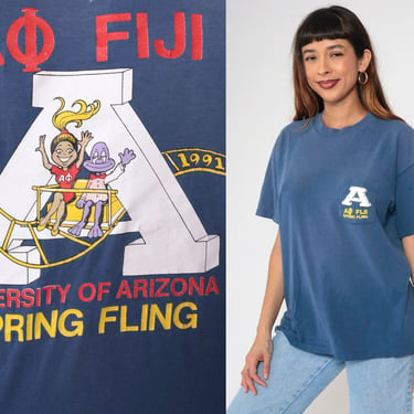 Vintage Alpha Phi Shirt 1991 Spring Fling Phi Gamma Delta University Of Arizona Sorority Fraternity T-shirt Graphic College Blue 90s Large 