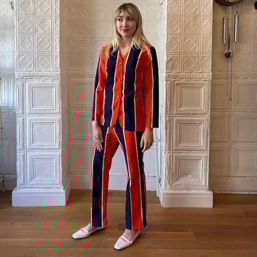 Vintage 1960s Striped Suit Mod Pants Suit Red White Blue and Gold 60s Mod by Marian Sue Carnaby Street S/M 