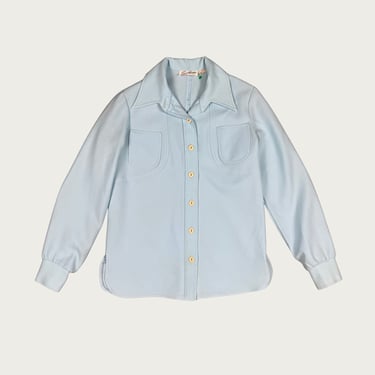 (L) 60s/70s Light Blue Button Up Top