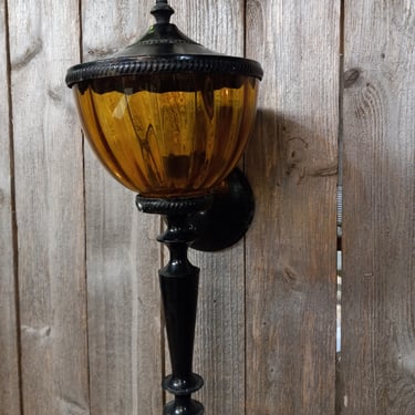 Vintage outdoor sconce with amber glass shade  8