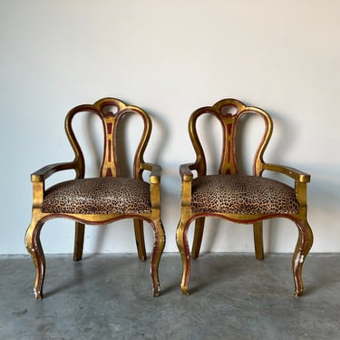 Italian Hollywood Regency Style Giltwood Arm Accent Chairs - a Pair 