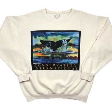 Vintage 1993 Conservation International Whale Species Preservation Art Graphic Crewneck Sweatshirt Pullover Size Large 