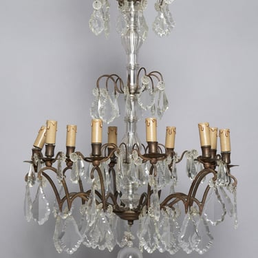 Early 20th Century Ten Arm French Bronze & Cut Crystal Chandelier