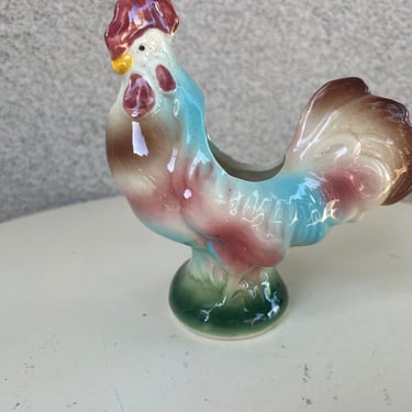 Vintage vase rooster chicken ceramic small 5.5” x 5.5” x 2.5” 