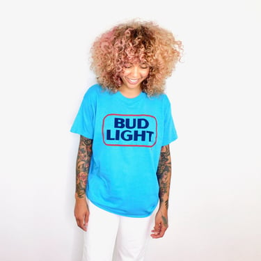 Bud Lite Beer Shirt // vintage 80s cotton boho tee t-shirt t top blouse hippy beer // O/S 