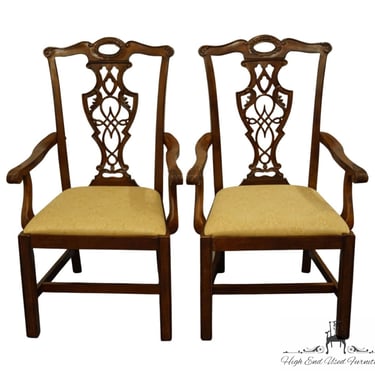 Set of 2 BASSETT FURNITURE Cherry Traditional Chippendale Style Dining Arm Chairs 
