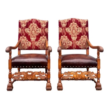 Antique Danish Louis XIV Renaissance Throne Chairs - a Pair 