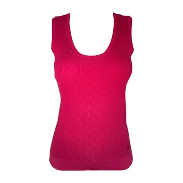 Chanel 2000's Crimson Red Argyle Knit Cotton Sleeveless Top - OLDBS