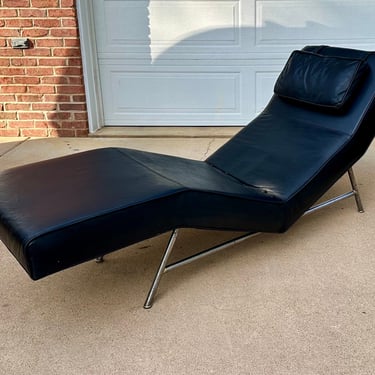 Milo Baughman for Thayer Coggin Armless “Fred” Chaise Lounge Black Leather - Free Shipping 