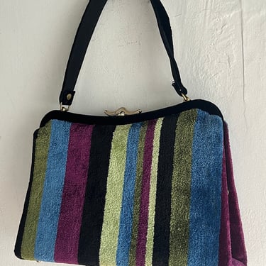 Amazing Chic  Coveted RARE Bobbie Jerome MOD  1960s MCM Velvet Striped Bag with Gold Hardware 