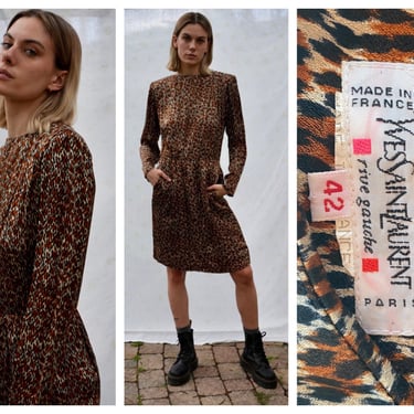 Yves Saint Laurent Dress /  Silk Cheetah Leopard Print Dress / High Fashion Silk Dress / Rive Gauche YSL Dress 