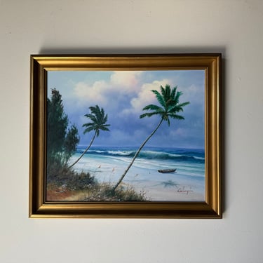 Vintage Coastal Seascape Oil Painting, Signed 