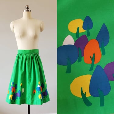 1970s Cotton Skirt 70's Novelty Print Skirt 70s Women's Vintage Size Small 