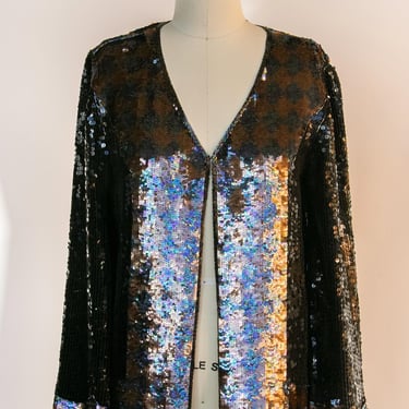 1980s Sequined Top Harlequin Embellished Cardigan M 