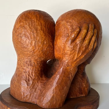70's H. W. Hauptman " the Kiss " Carved Wood Sculpture 