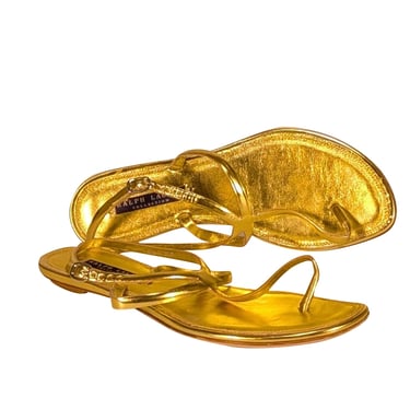 Ralph Lauren - Gold Leather Strappy Thong Sandals Sz 8.5