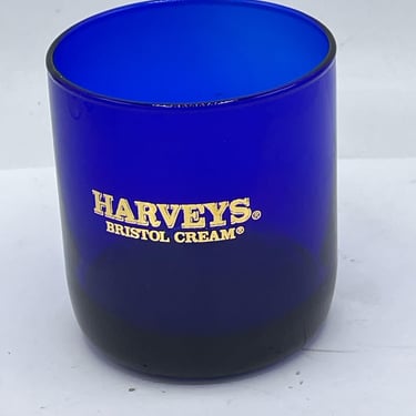 Cobalt blue glasses with gold lettering 