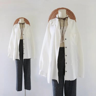 off white button top - vintage 90s y2k minimal simple casual long sleeve shirt shacket fall 