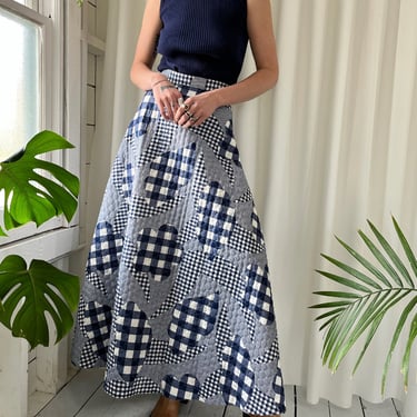 70s Gingham Quilted Maxi Skirt