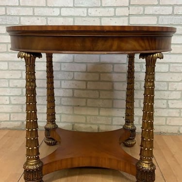 Hollywood Regency Round Brass Palm Tree Legs Accent Table by Maitland Smith