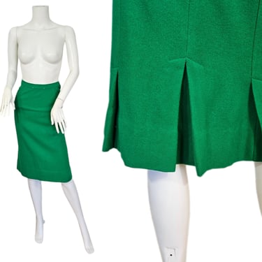 1950's Kelly Green Wool Pencil Wiggle Skirt I Sz Med I W: 28