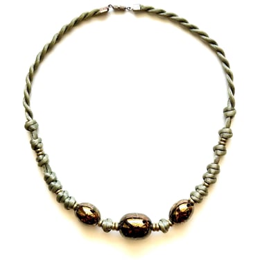 Vintage 90s Y2k Metallic Beaded Choker Knotted Gold Ceramic Necklace 