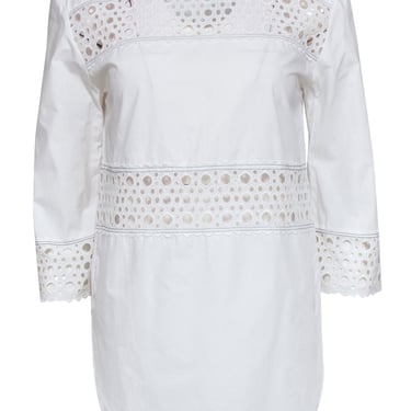 Sandro - White Cotton Tunic w/ Eyelet Design & Contrast Stitching Sz M