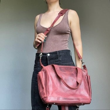 Red Ox Blood Genuine Leather Duffle Crossbody Backpack Weekend Laptop Tote Purse 