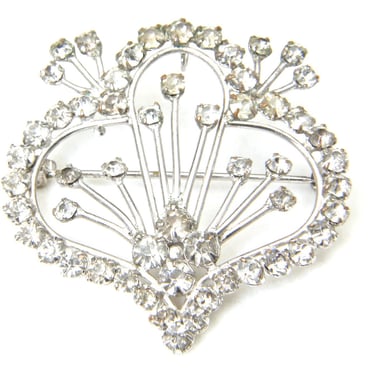 Vintage Marianne Silver Tone and White Rhinestone Brooch Pin Floral Sprigs 