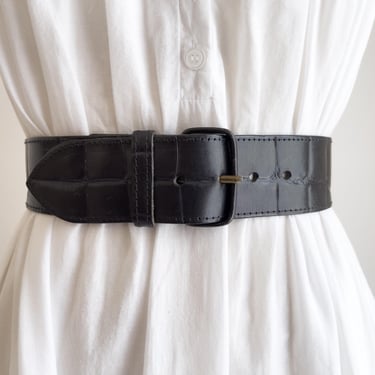 wide black alligator belt 90s vintage Osprey black leather statement belt 