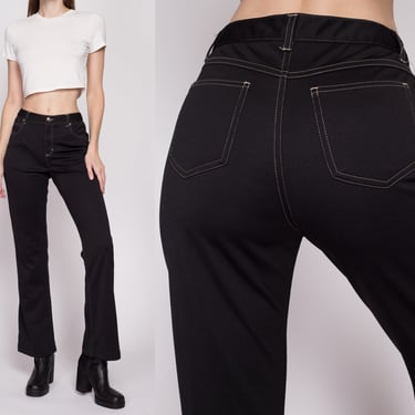 Small Y2K Black Mid Rise Bootcut Pants | Vintage Stretchy Contrast Stitch Trousers 