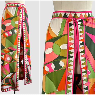 EMILIO PUCCI Vintage 60s Geometric Maxi Skirt, 1960s Pool Party Wrap | Italian Designer, 70s Op Print Psychedelic Chic, Hippie Boho | Medium 