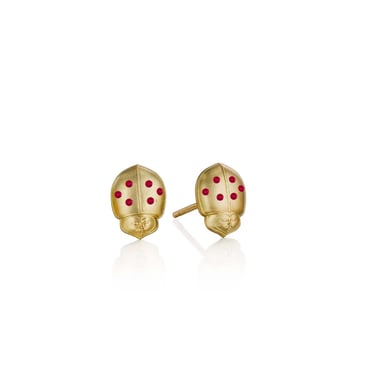 18k Tiny Ruby Winged Ladybug Stud Earrings