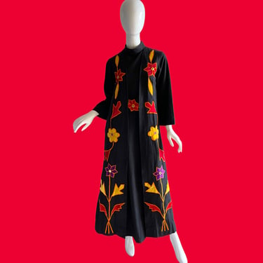 70s Ramona Rull Indian Dress / Vintage Embroidererd Embellished Maxi / 1970s Bohemian Boho Ethnic Dress Medium 
