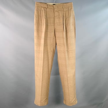 POLO by RALPH LAUREN Size 30 Brown Beige Glenplaid Cotton Pleated Tapered Dress Pants